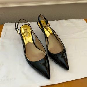 Michael Kors Black Patent Leather Sling Back Pumps.
